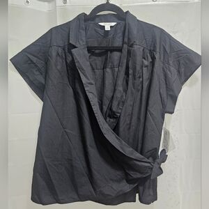 Nine West Wrap Tie Blouse Black Size XL